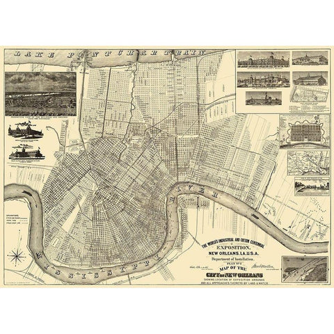 New Orleans Louisiana Expositiion - Burke 1890 White Modern Wood Framed Art Print by Burke