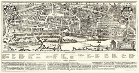 Orleans City Planning France - Jacob 1849 Black Ornate Wood Framed Art Print with Double Matting by Jacob