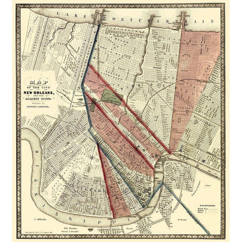 New Orleans Louisiana - Hoen 1861 Gold Ornate Wood Framed Art Print with Double Matting by Hoen