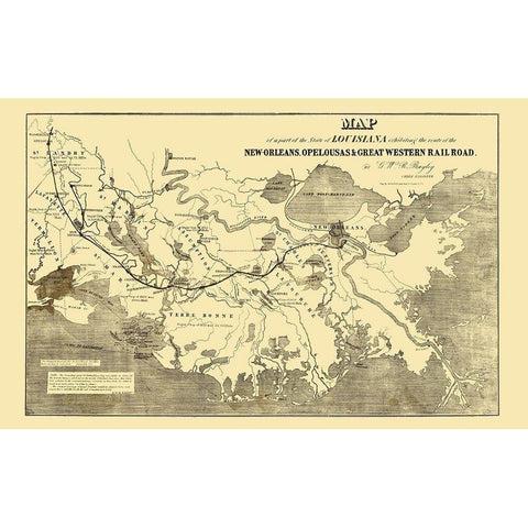 New Orleans, Opelousas and Great Western 1853 Black Modern Wood Framed Art Print with Double Matting by Bayley