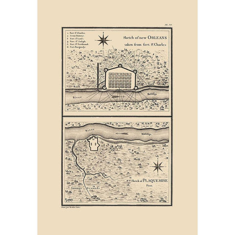 New Orleans Louisiana - Collot 1796 Black Modern Wood Framed Art Print by Collot