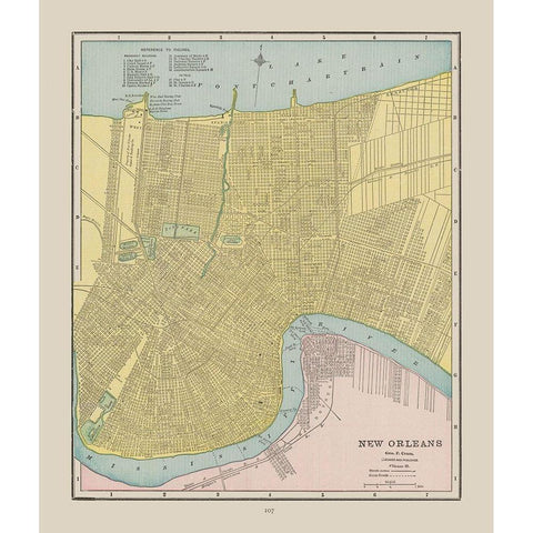 New Orleans Louisiana - Cram 1892 Gold Ornate Wood Framed Art Print with Double Matting by Cram