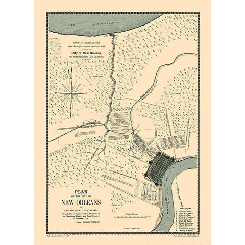 New Orleans Louisiana Fortifications - Trudeau 1798  Gold Ornate Wood Framed Art Print with Double Matting by Trudeau