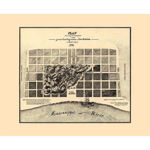 New Orleans Louisiana -1788 Black Modern Wood Framed Art Print with Double Matting by Unknown