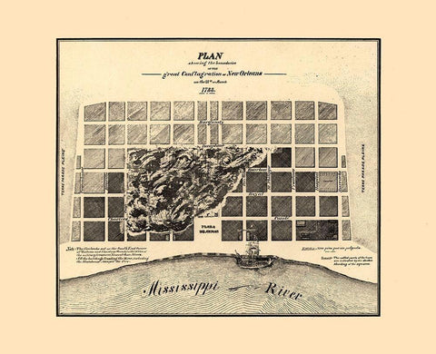 New Orleans Louisiana -1788 White Modern Wood Framed Art Print with Double Matting by Unknown