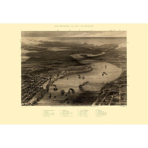 New Orleans Louisiana - Ridgway 1863  Black Modern Wood Framed Art Print with Double Matting by Ridgway