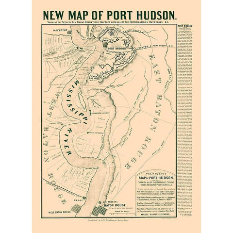 Port Hudson Louisiana - Tomlinson 1863  Black Modern Wood Framed Art Print with Double Matting by Tomlinson