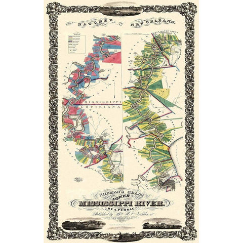 Mississippi River Louisiana Landowner - 1858 Black Modern Wood Framed Art Print with Double Matting by Persac