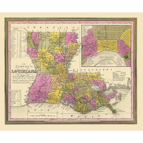 Louisiana - Mitchell 1846 Gold Ornate Wood Framed Art Print with Double Matting by Mitchell