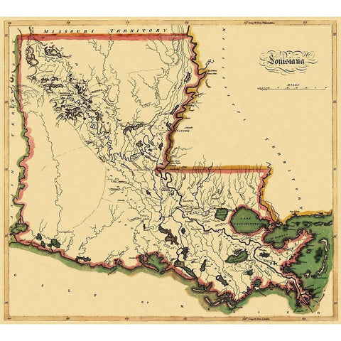 Louisiana - 1814 Gold Ornate Wood Framed Art Print with Double Matting by Carey