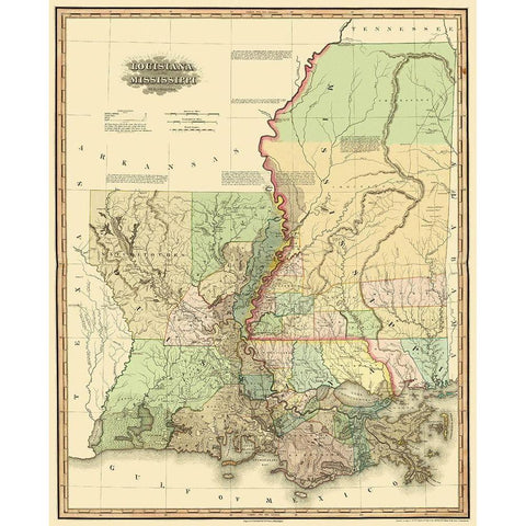 Louisiana, Mississippi - 1820 Black Modern Wood Framed Art Print by Tanner