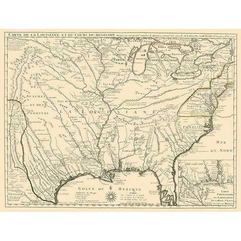 Louisiana and Surrounding Territories Gold Ornate Wood Framed Art Print with Double Matting by Delifle