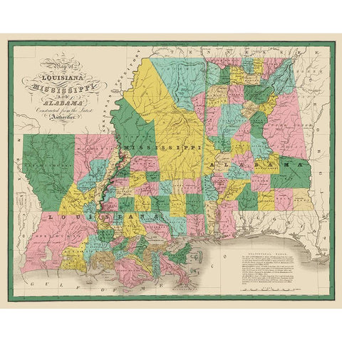 Louisiana, Mississippi, Alabama - Finley 1827 Black Modern Wood Framed Art Print by Finley