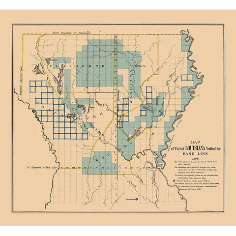 Louisiana Northern Survey Plat - 1836 Black Modern Wood Framed Art Print by Unknown