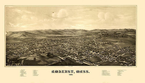 Amherst Massachusetts - Burleigh 1886  White Modern Wood Framed Art Print with Double Matting by Burleigh