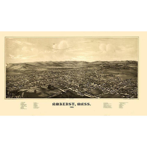 Amherst Massachusetts - Burleigh 1886  Gold Ornate Wood Framed Art Print with Double Matting by Burleigh