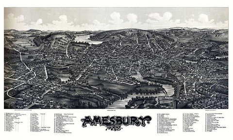 Amesbury Massachusetts - Norris 1890  Black Ornate Wood Framed Art Print with Double Matting by Norris