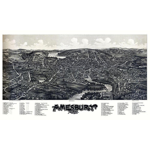 Amesbury Massachusetts - Norris 1890  Black Modern Wood Framed Art Print by Norris