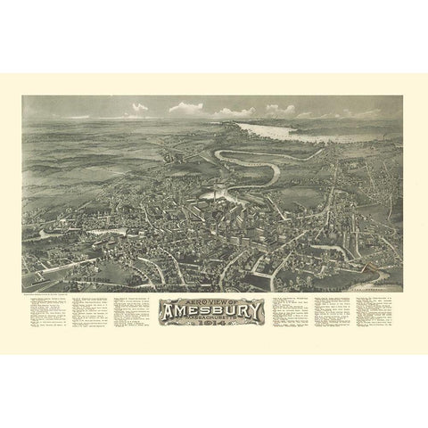 Amesbury Massachusetts - Bailey 1914  Gold Ornate Wood Framed Art Print with Double Matting by Bailey