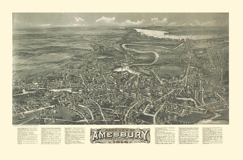 Amesbury Massachusetts - Bailey 1914  Black Ornate Wood Framed Art Print with Double Matting by Bailey