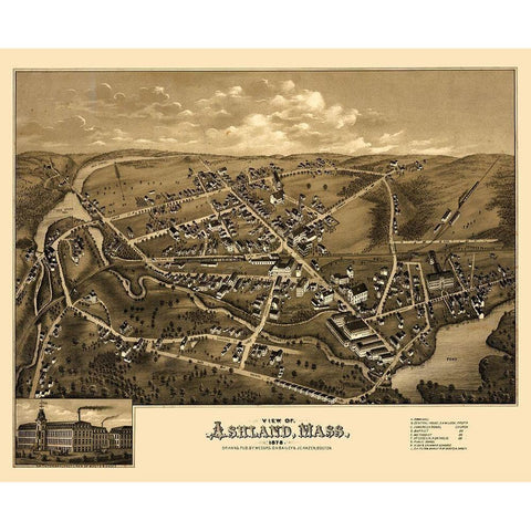 Ashland Massachusetts - Bailey 1878  Black Modern Wood Framed Art Print with Double Matting by Bailey