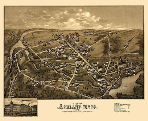Ashland Massachusetts - Bailey 1878  White Modern Wood Framed Art Print with Double Matting by Bailey