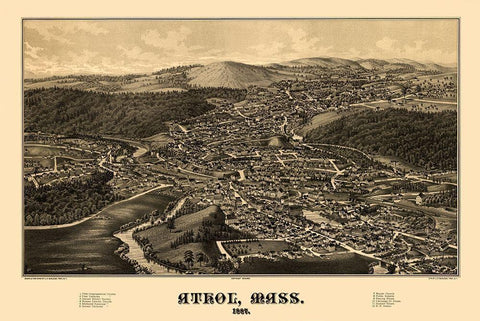 Athol Massachusetts - Burleigh 1887  Black Ornate Wood Framed Art Print with Double Matting by Burleigh