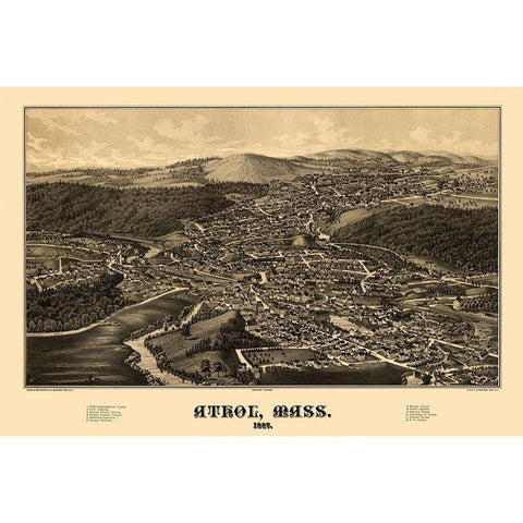 Athol Massachusetts - Burleigh 1887  White Modern Wood Framed Art Print by Burleigh