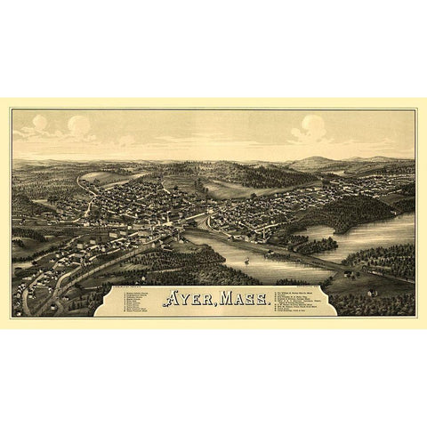 Ayer Massachusetts - Burleigh 1886  Black Modern Wood Framed Art Print with Double Matting by Burleigh