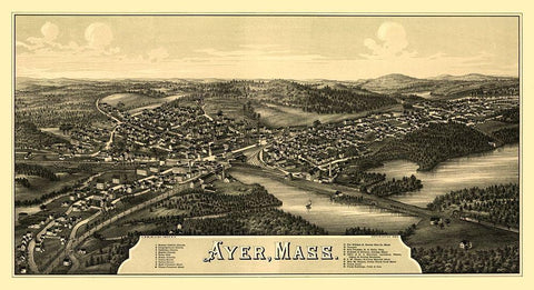 Ayer Massachusetts - Burleigh 1886  Black Ornate Wood Framed Art Print with Double Matting by Burleigh