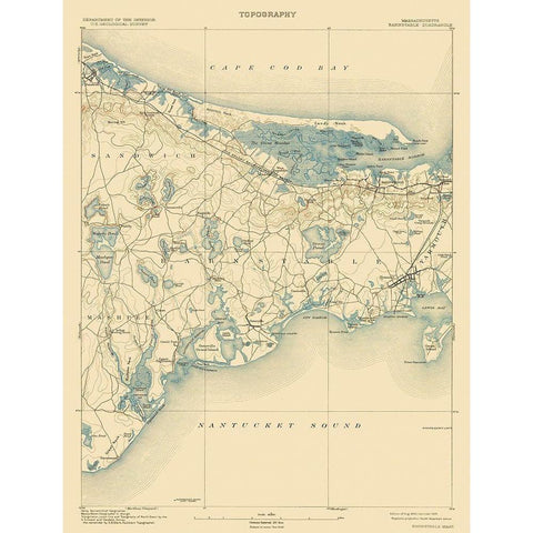 Barnstable Massachusetts Quad - USGS 1893 Gold Ornate Wood Framed Art Print with Double Matting by USGS