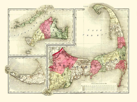 Barnstable Massachusetts - Walling 1871 White Modern Wood Framed Art Print with Double Matting by Walling