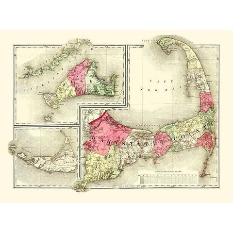 Barnstable Massachusetts - Walling 1871 White Modern Wood Framed Art Print by Walling