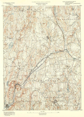 Barre Massachusetts Sheet - USGS 1890 White Modern Wood Framed Art Print with Double Matting by USGS