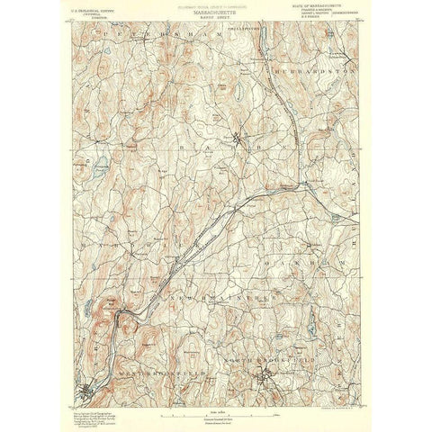 Barre Massachusetts Sheet - USGS 1890 White Modern Wood Framed Art Print by USGS