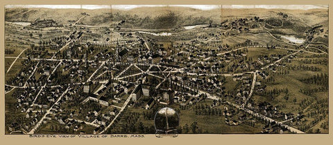 Barre Massachusetts -1890 Black Ornate Wood Framed Art Print with Double Matting by Unknown