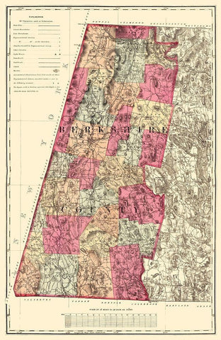 Berkshire Massachusetts - Walling 1871 Black Ornate Wood Framed Art Print with Double Matting by Walling