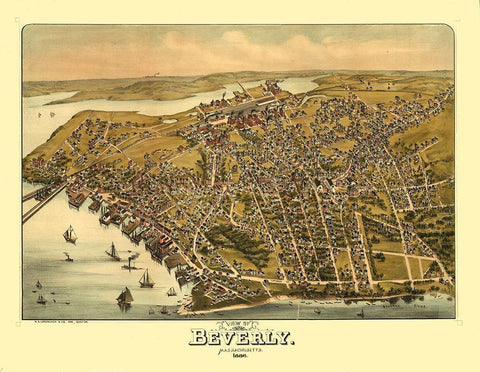 Beverly Massachusetts - Greenough 1886  Black Ornate Wood Framed Art Print with Double Matting by Greenough