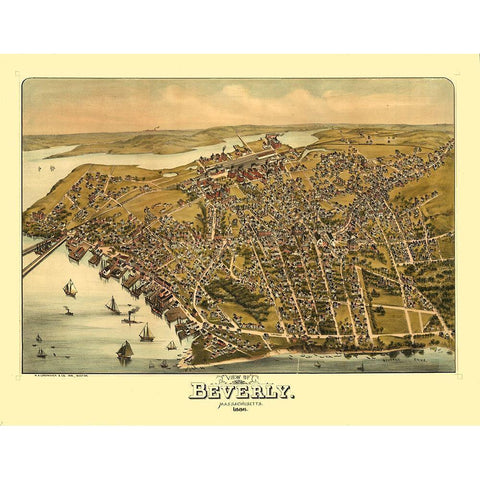Beverly Massachusetts - Greenough 1886  Black Modern Wood Framed Art Print by Greenough