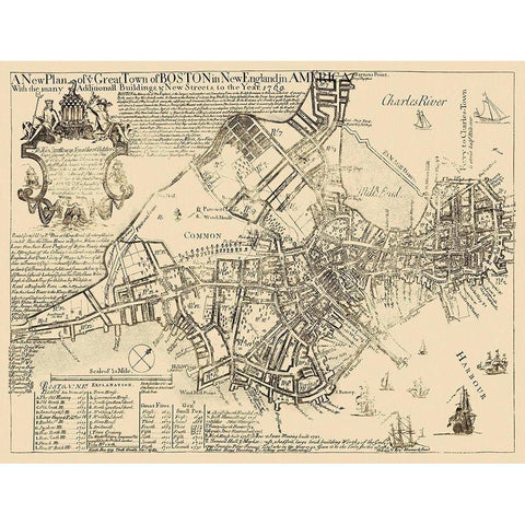 Boston Massachusetts - William Price 1769 Gold Ornate Wood Framed Art Print with Double Matting by William Price