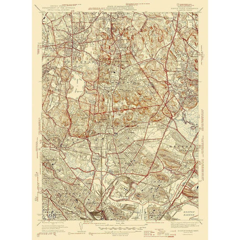 Boston South Massachusetts Quad - USGS 1946 Black Modern Wood Framed Art Print with Double Matting by USGS