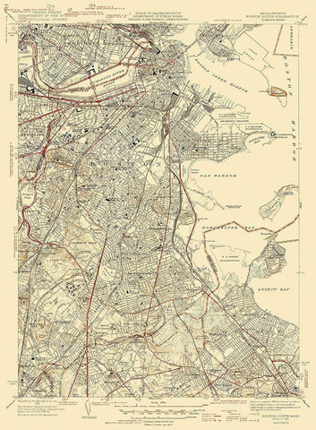 Boston North Massachusetts Quad - USGS 1946 Black Ornate Wood Framed Art Print with Double Matting by USGS