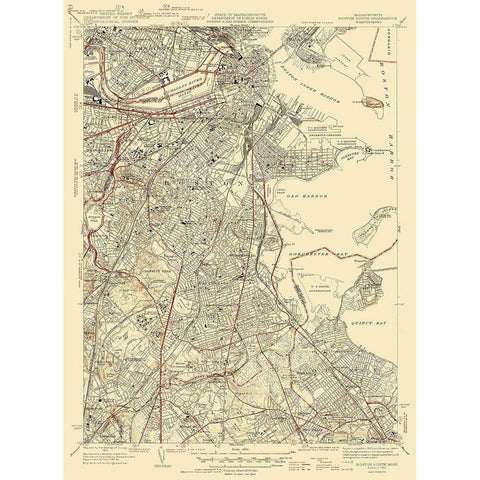 Boston North Massachusetts Quad - USGS 1946 Gold Ornate Wood Framed Art Print with Double Matting by USGS