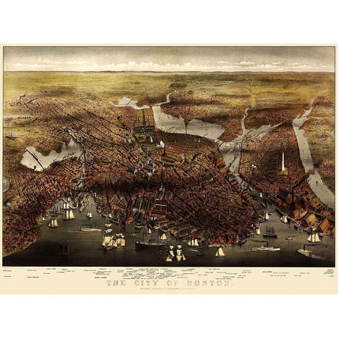 Boston Massachusetts - Currier 1873 White Modern Wood Framed Art Print by Currier