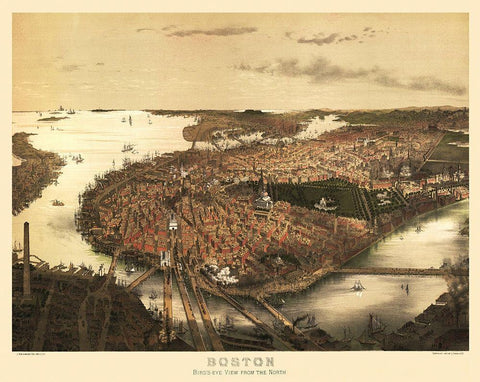 Boston Massachusetts - Prang 1877 Black Ornate Wood Framed Art Print with Double Matting by Prang