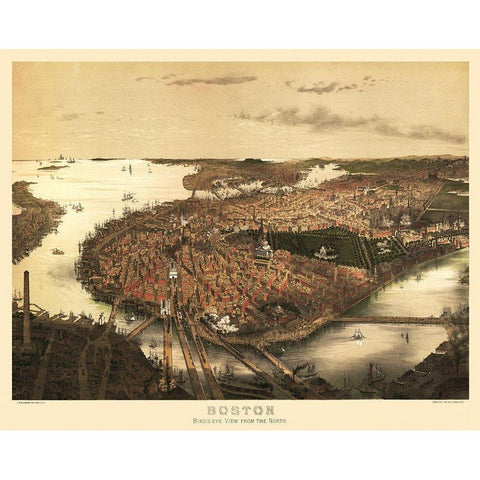 Boston Massachusetts - Prang 1877 Black Modern Wood Framed Art Print by Prang