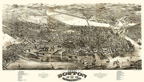 Boston Massachusetts - Rowley 1880 White Modern Wood Framed Art Print with Double Matting by Rowley