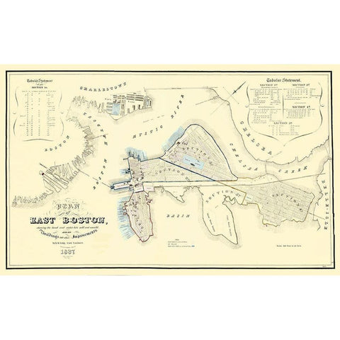 East Boston Massachusetts - Moore 1837 Gold Ornate Wood Framed Art Print with Double Matting by Moore