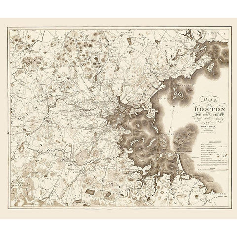 Boston Massachusetts - Hales 1833 White Modern Wood Framed Art Print by Hales