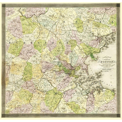 Boston Massachusetts - Dearborn 1841 Gold Ornate Wood Framed Art Print with Double Matting by Dearborn